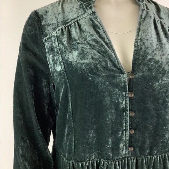 Anthropologie Sz S Crushed Velvet Pullover Swing Dress Green Viscose Nylon - Picture 3 of 8